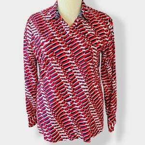 Jones New York Geometric Long Sleeves Button Up Casual Top Shirt Women Size XL